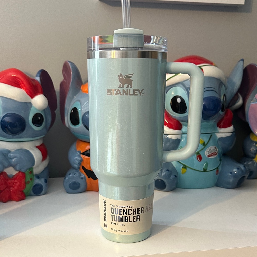 Stanley Light Aqua Travel Tumbler with Handle and Clear Lid
